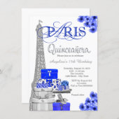 Royal Blue Paris Quinceanera Invitations (Front/Back)