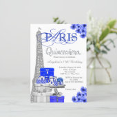 Royal Blue Paris Quinceanera Invitations (Standing Front)