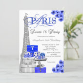 Royal Blue Paris Sweet 16 Party Invitation (Standing Front)