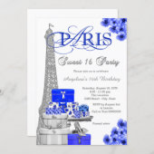 Royal Blue Paris Sweet 16 Party Invitation (Front/Back)