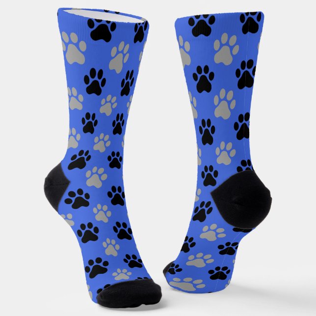 Royal Blue Paw Print Pattern Dog Lover  Socks (Angled)