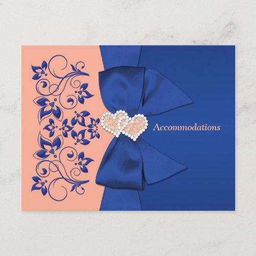Royal Blue Peach Floral Hearts Enclosure Card