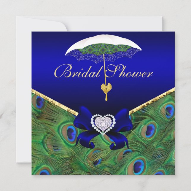 Royal Blue Peacock Bridal Shower Invite (Front)