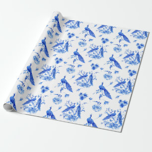 Royal blue peacock chinoiserie pattern wrapping paper
