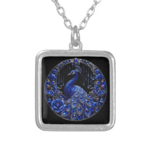 Royal Blue Peacock Crystal Glamour Silver Plated Necklace