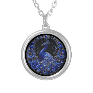Royal Blue Peacock Crystal Glamour Silver Plated Necklace