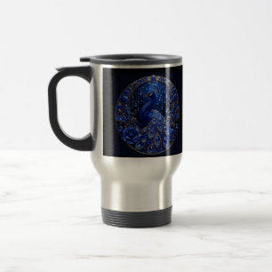 Royal Blue Peacock Crystal Glamour Travel Mug