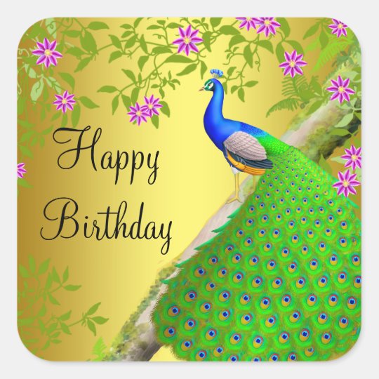 sticker 6 sheet template Zazzle.com Peacock Sticker  Blue Happy Royal Birthday