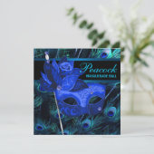 Royal Blue Peacock Masquerade Party Invitation (Standing Front)