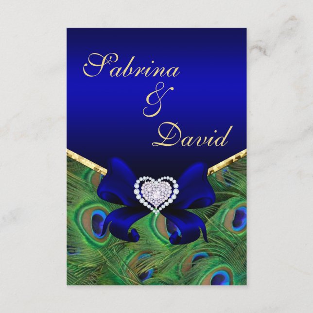 Royal Blue Peacock Reception card (Front)