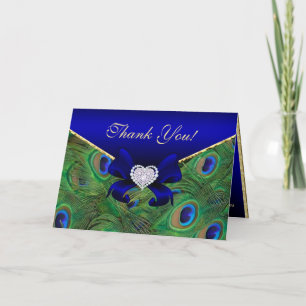 Royal Blue Peacock Thank You Card