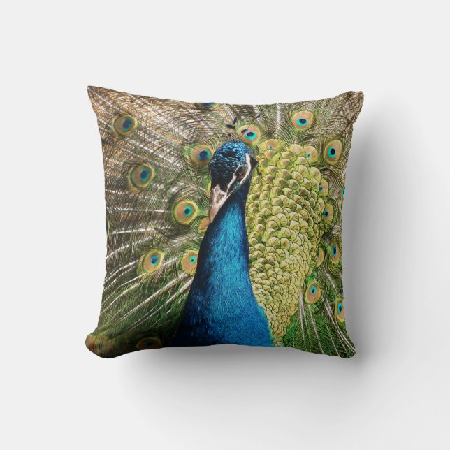 Royal Blue Peacock Throw Pillow (Front)