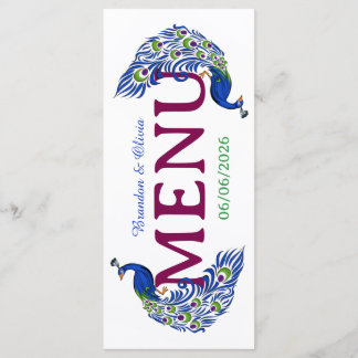 Royal Blue Peacock Wedding Flat Menu