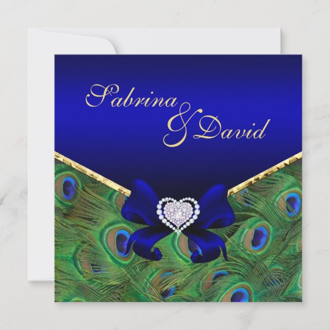 Royal Blue Peacock Wedding Invitation (Front)