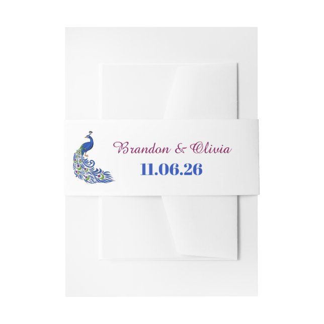 Royal Blue Peacock Wedding Invitation Belly Band (Front Example)
