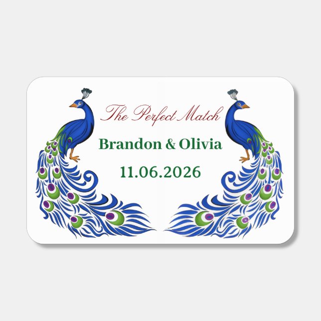 Royal Blue Peacock Wedding Matchboxes (Front)