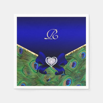 Royal Blue Peacock Wedding Paper Party Napkins by Wedding_Trends at Zazzle