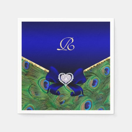 Royal Blue Peacock Wedding Paper Party Napkins