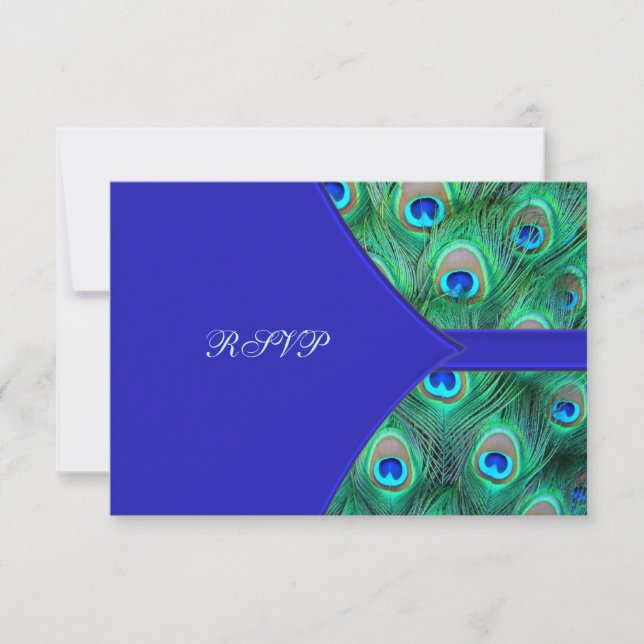 Royal Blue Peacock Wedding RSVP Card (Front)