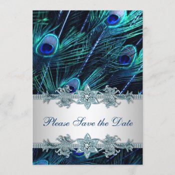 Royal Blue Peacock Wedding Save The Date by decembermorning at Zazzle