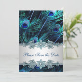 Royal Blue Peacock Wedding Save the Date (Standing Front)