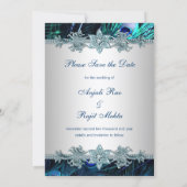 Royal Blue Peacock Wedding Save the Date (Back)