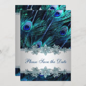 Royal Blue Peacock Wedding Save the Date (Front/Back)