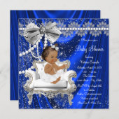 Royal Blue Pearl Chair Ethnic Girl Baby Shower Invitation (Front/Back)