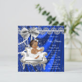 Royal Blue Pearl Chair Ethnic Girl Baby Shower Invitation (Standing Front)