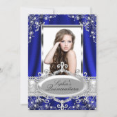 Royal Blue Pearl Silk Vintage Glamour Quinceanera Invitation (Front)