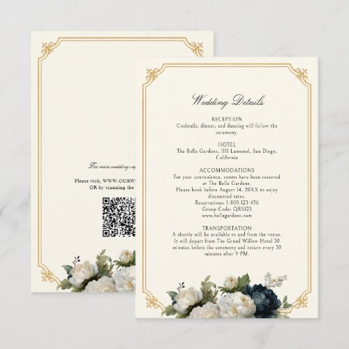 Royal Blue Peony Wedding with Gold Frame RSVP Enclosure Card