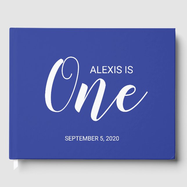 Royal Blue Personalized First Birthday Guestbook (Front)