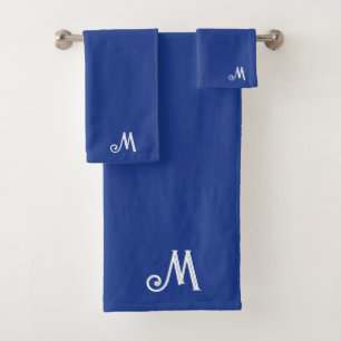 Royal Blue Personalized Monogram Name Initial Bath Towel Set