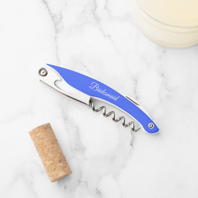 Royal Blue Personalized Wedding Bridesmaid Waiter's Corkscrew (Front)