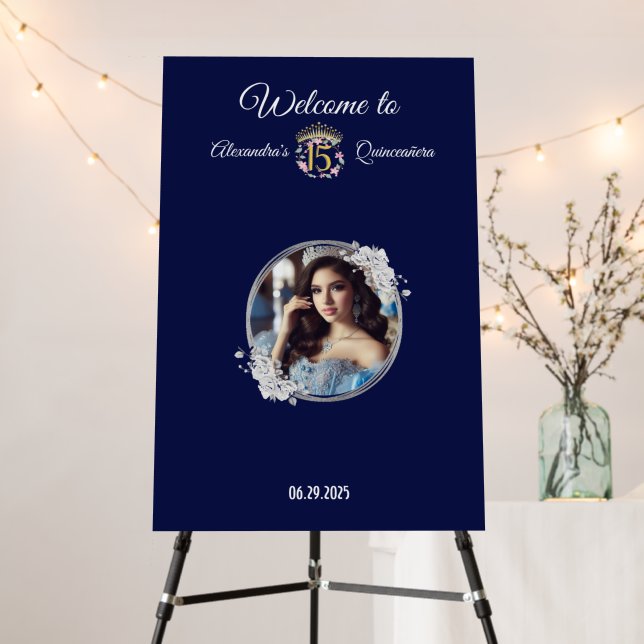 Royal Blue Photo Boho Elegant Boho Quinceañera Foam Board (In Situ (Stand))