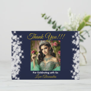 Royal Blue Photo Boho Quinceañera Spanish Favor Thank You Card