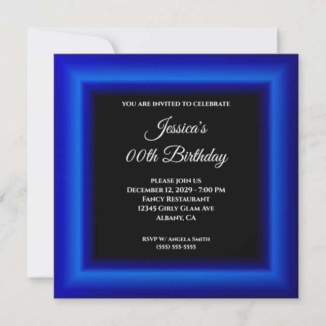 Royal Blue Photo Border Black Any Year Birthday Invitation (Front)
