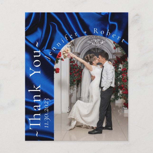 Royal Blue Photo Budget Wedding Thank you card Flyer (Front)