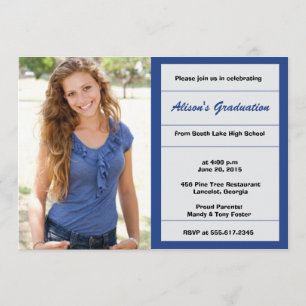 Royal blue photo graduation party invitation