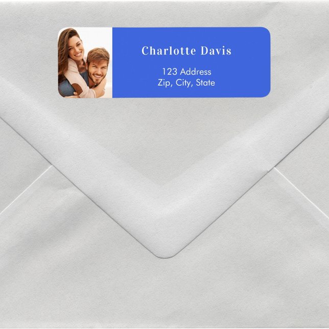 Royal blue photo wedding return address  label (Creator Uploaded)