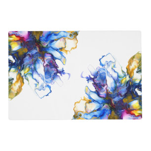 Royal Blue & Pink Abstract Fluid Art Placemat