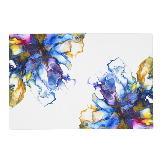 Royal Blue & Pink Abstract Fluid Art Placemat (Front)