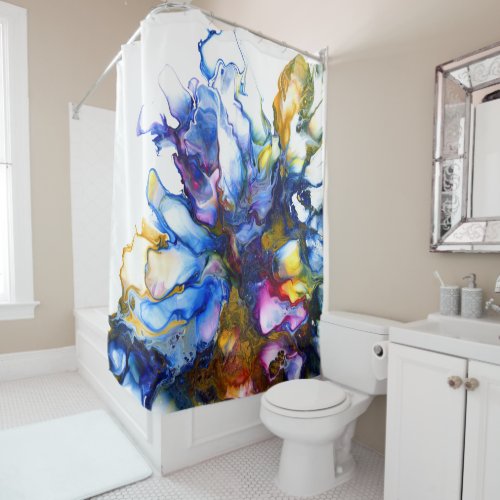 Royal Blue  Pink Abstract Fluid Art Shower Curtain