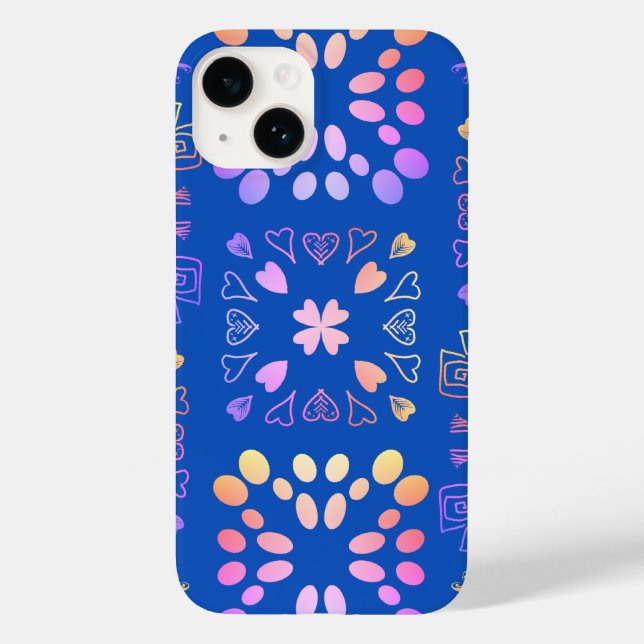 Royal Blue Pink Lilac Ombre Patchwork Pattern Case-Mate iPhone Case (Back)
