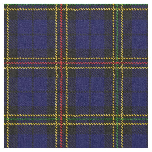 Royal blue plaid - yellow, red, green black stripe fabric (Close Up)