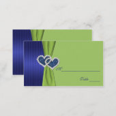 Royal Blue Pleats and Chartreuse Damask Placecards (Front/Back)