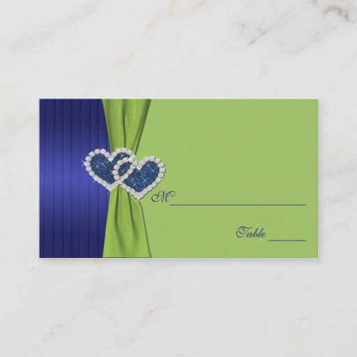 Customizable Royal Blue Pleats and Chartreuse Damask Placecards Business Cards