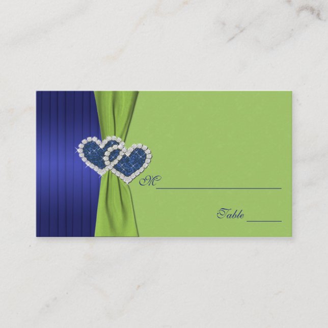 Royal Blue Pleats and Chartreuse Damask Placecards (Front)