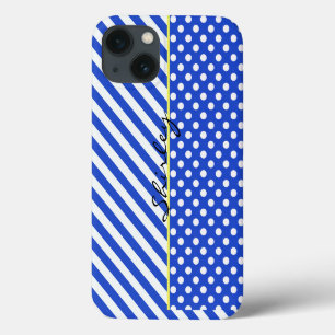 Royal Blue Polka Dots and Stripes by ShirleyTaylor iPhone 13 Case