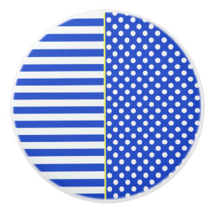Royal Blue Polka Dots and Stripes by ShirleyTaylor Ceramic Knob